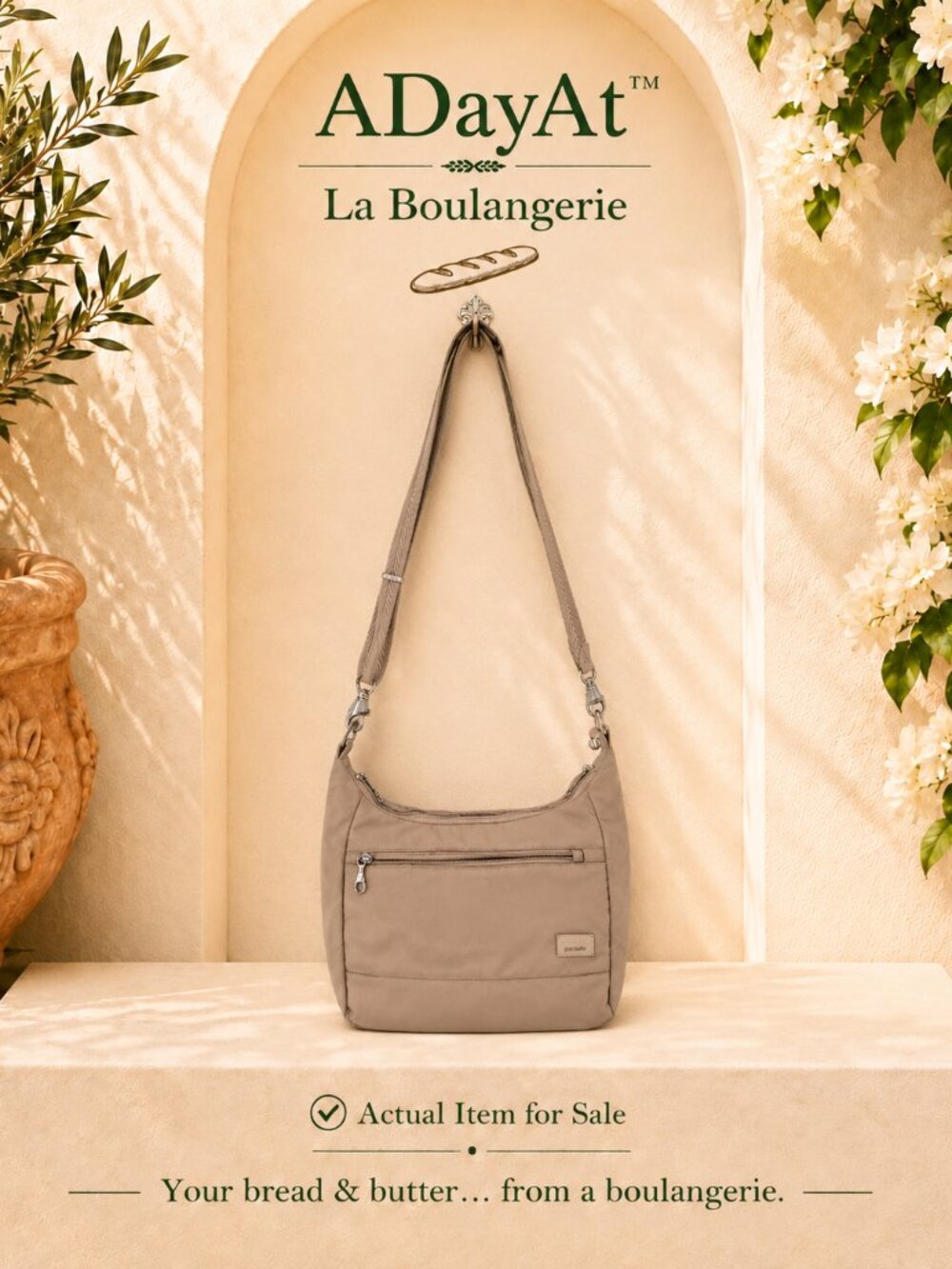 Pacsafe Taupe Crossbody Shoulder Bag